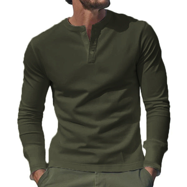 Men's Long Sleeve Shirt with Button Placket made of Comfortable Cotton Blend Lisslune