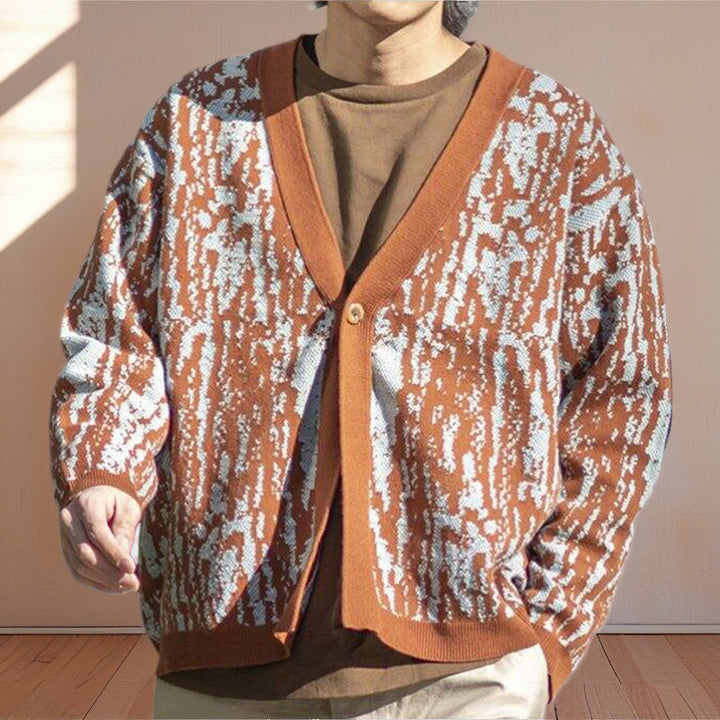 Men's stylish knit cardigan with stylish pattern and V-neck Lisslune