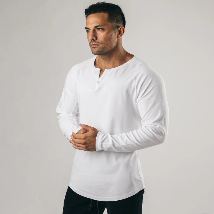 Men's Long Sleeve Henley Shirt with High-Quality Cotton Blend and Buttoned Neckline Lisslune