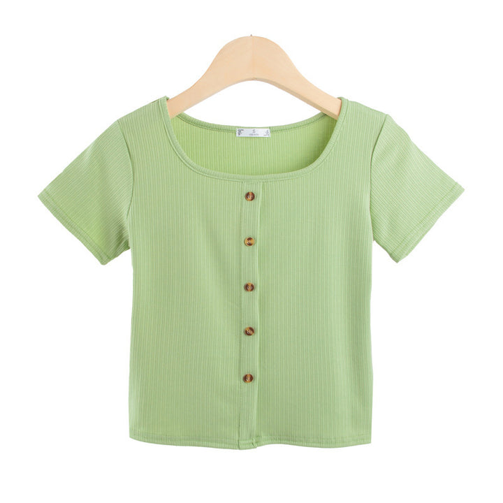Women's short-sleeve shirt with decorative button placket and modern ribbed knit Lisslune