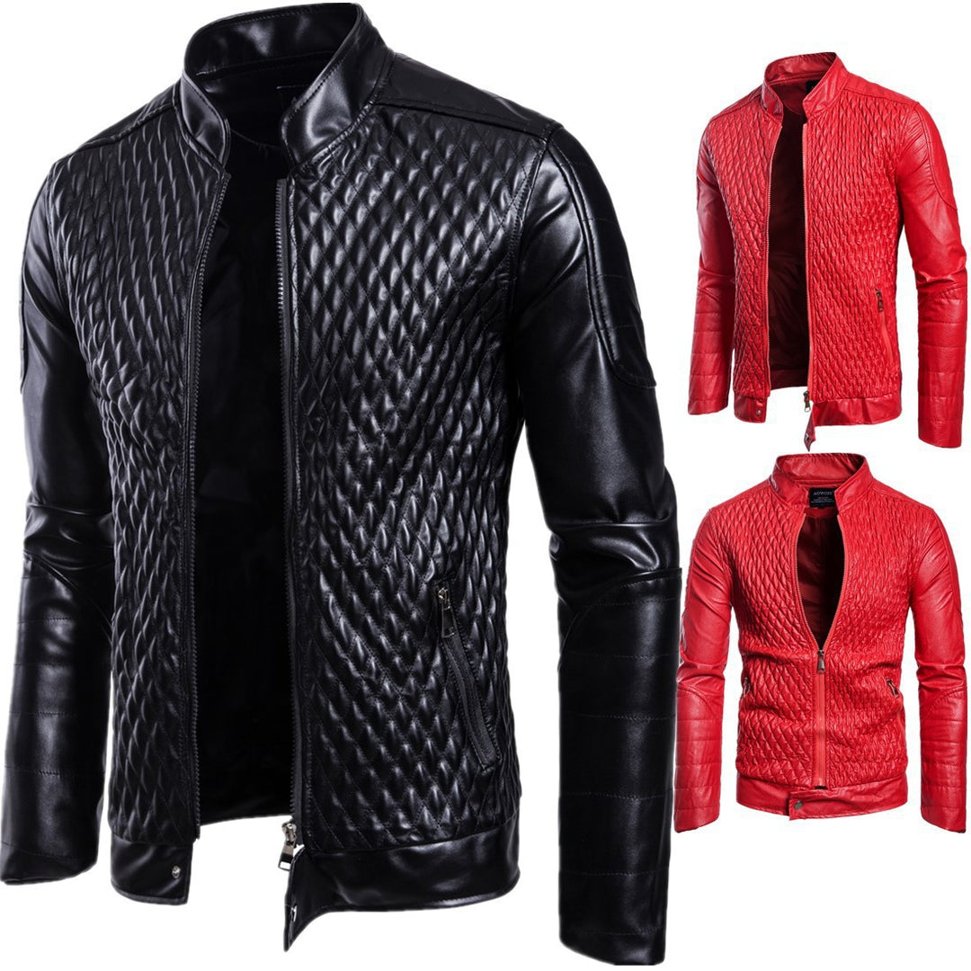 Men's elegant synthetic leather jacket with textured outer material Lisslune