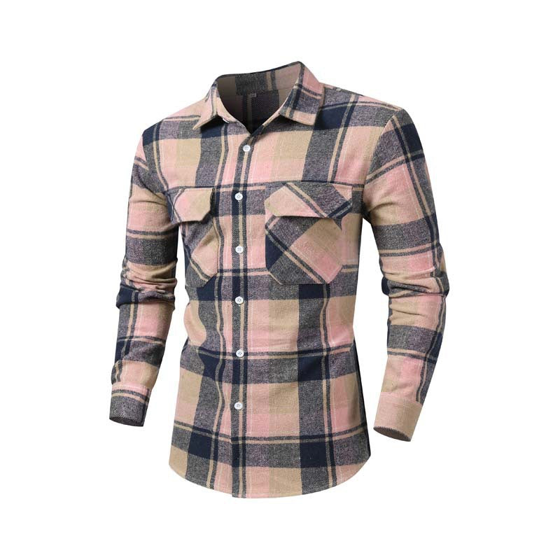 Men's flannel shirt with classic check pattern and chest pockets Lisslune