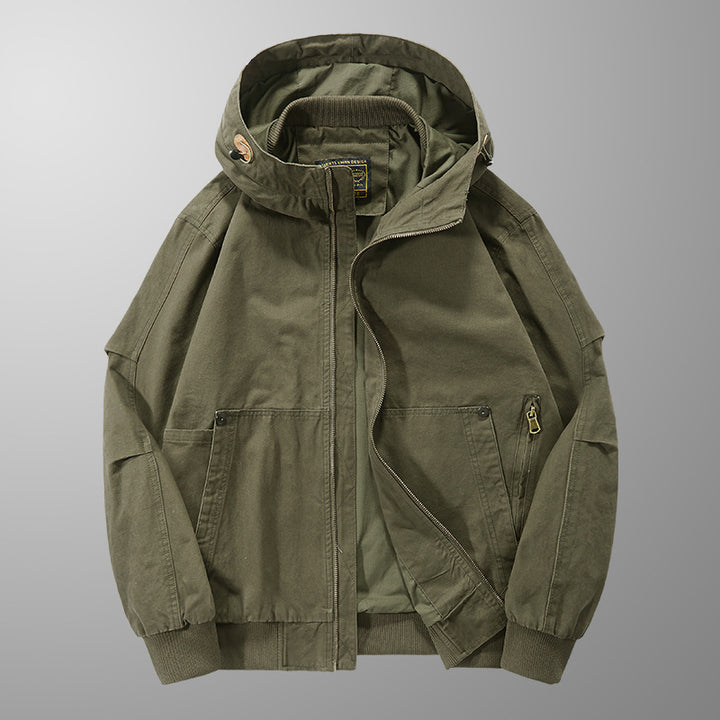 Men's Casual Transitional Jacket with Functional Pockets and Adjustable Hood Collar Lisslune