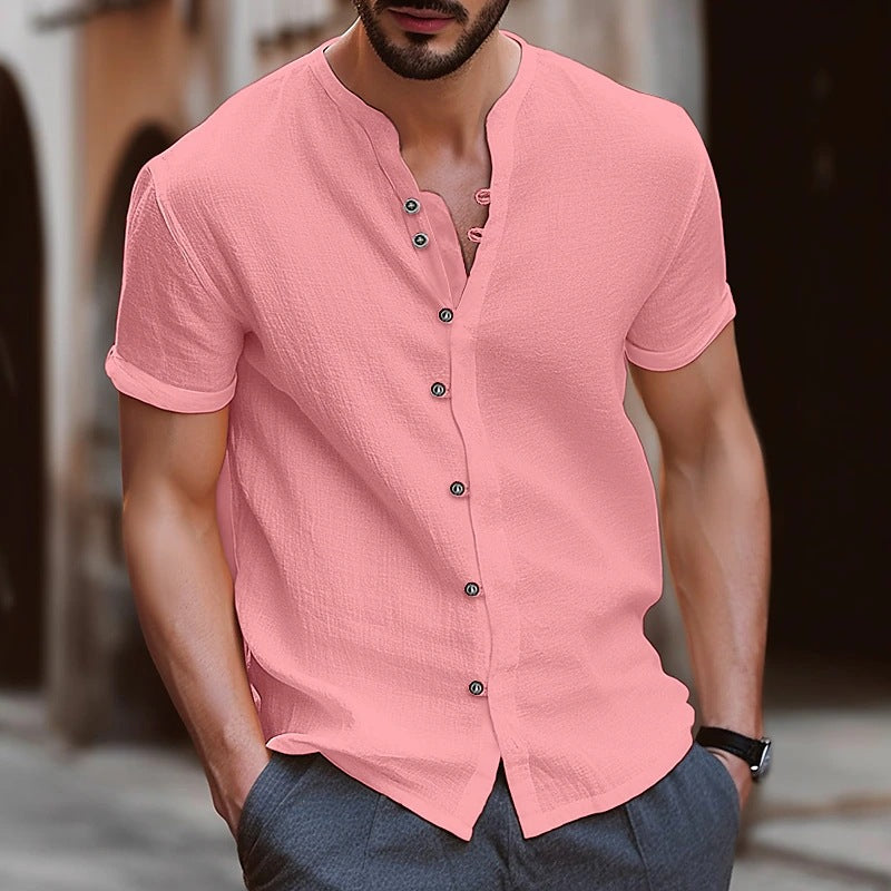 Men's Short Sleeve Shirt with Fashionable Henley Neck Lisslune
