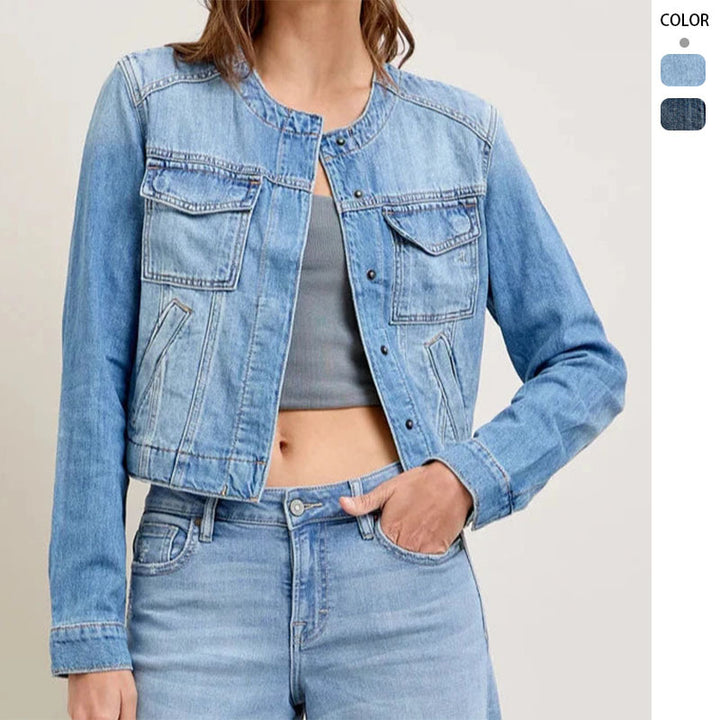 Women's denim jacket in a casual cropped cut with practical pockets and button details Lisslune