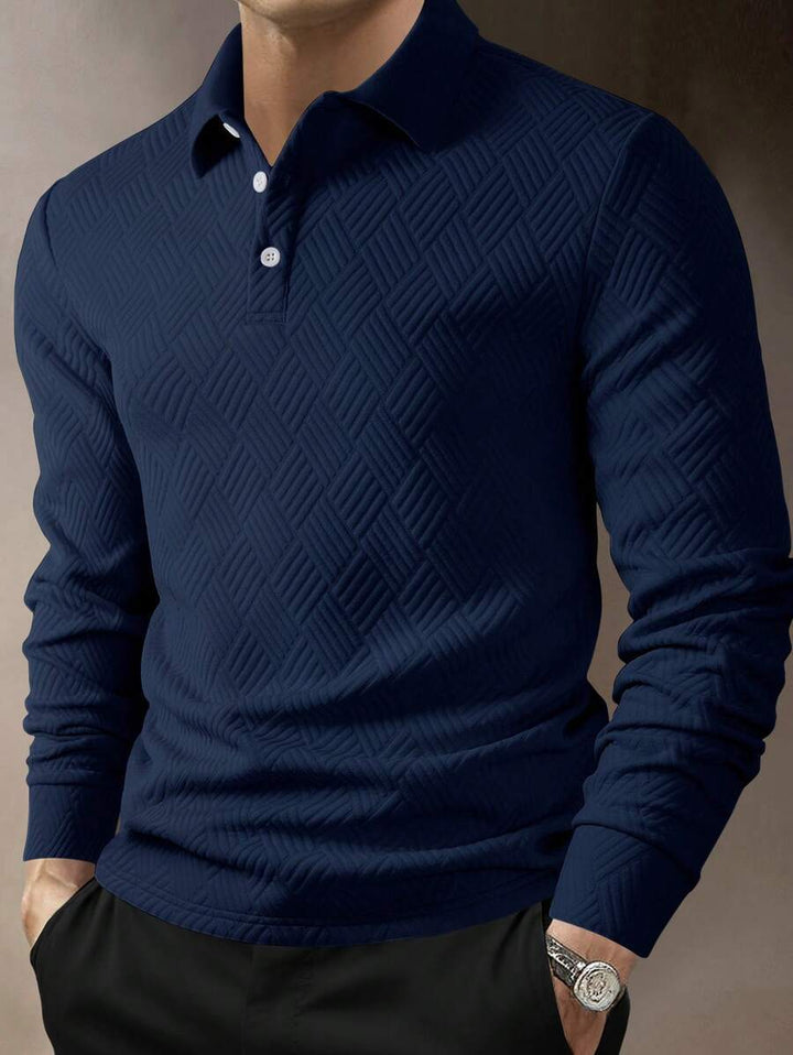 Men's Long Sleeve Polo Shirt with Textured Design Lisslune