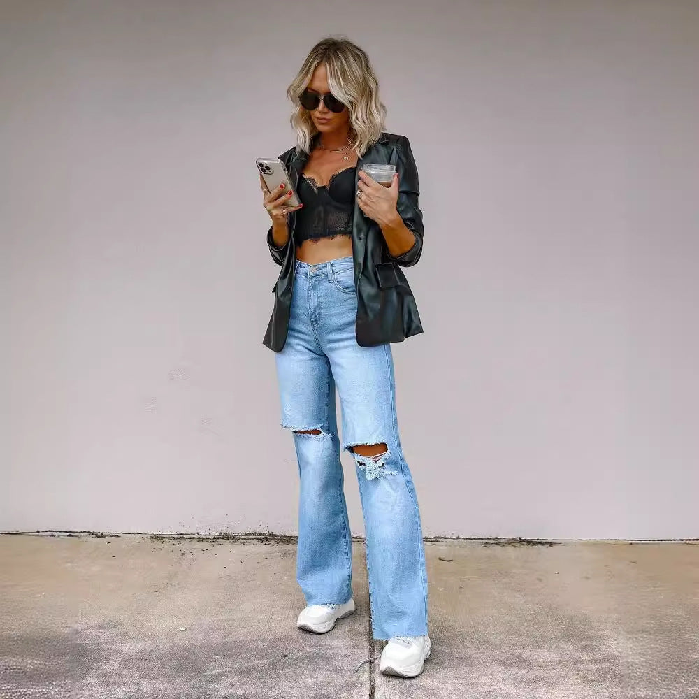 Ladies Flared Jeans with modern Destroyed details Lisslune