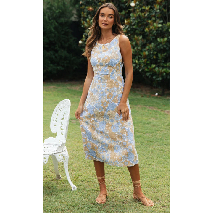 Women's midi dress with floral design and narrow waistband Lune London