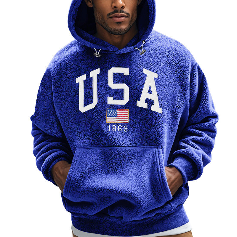 Men's Cozy Fleece Hoodie with USA Print Lisslune