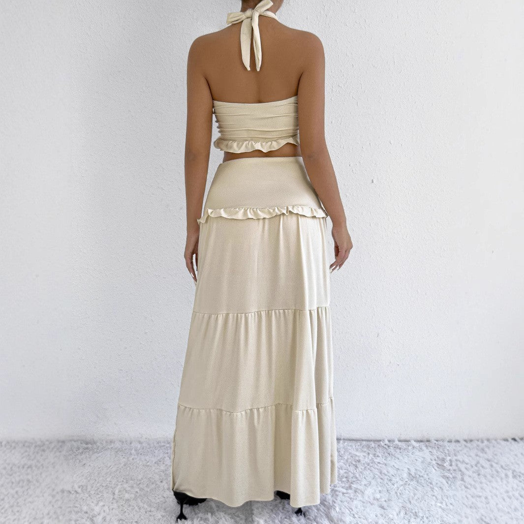 Damen Maxi-Rock mit croptop Design und Rüschendetails Lisslune