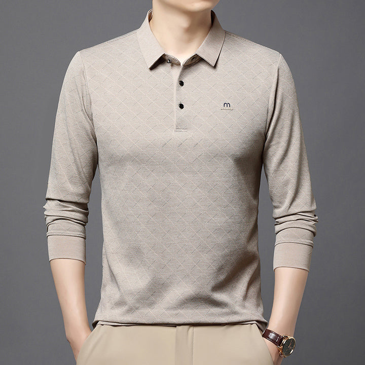 Men's Fashion Long Sleeve Polo Shirt with Textured Design Lisslune