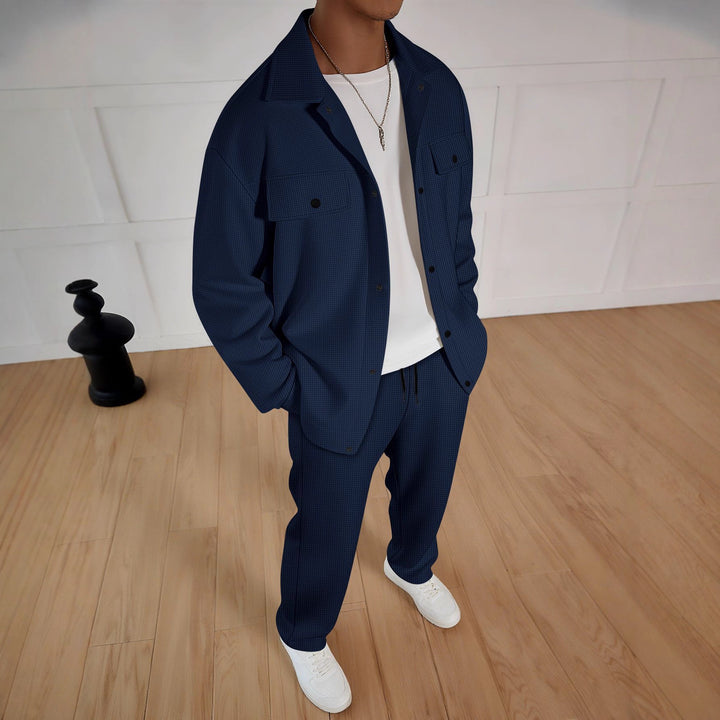 Men's casual set of striped overshirt and comfortable joggers Lisslune