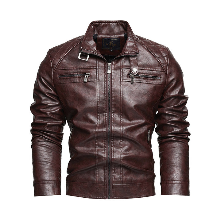 Men's Leather Jacket with Structured Design and Practical Zippered Pockets Lisslune