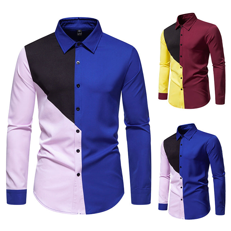 Men's fashionable long-sleeve shirt with geometric color pattern Lisslune