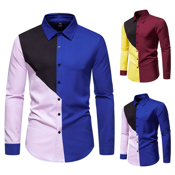 Men's fashionable long-sleeve shirt with geometric color pattern Lisslune