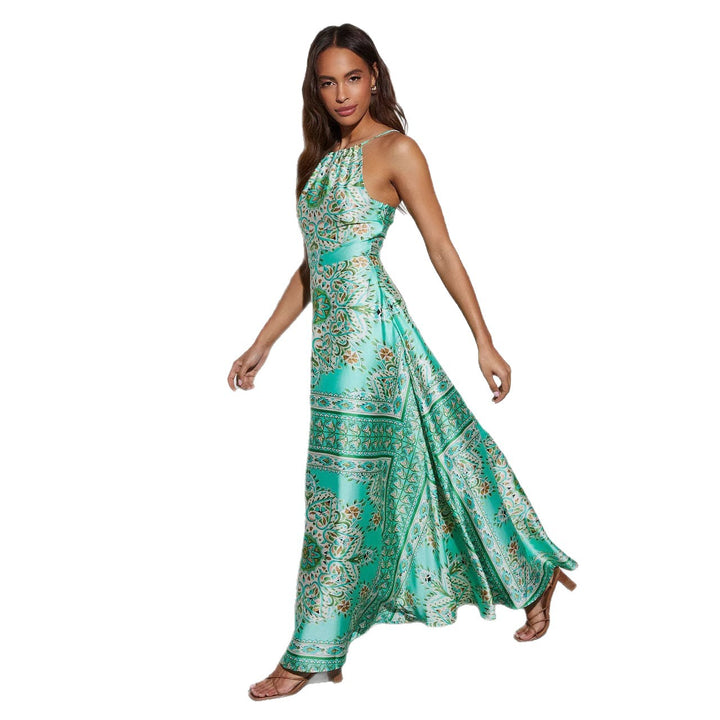 Women's maxi dress with playful floral design and flared skirt