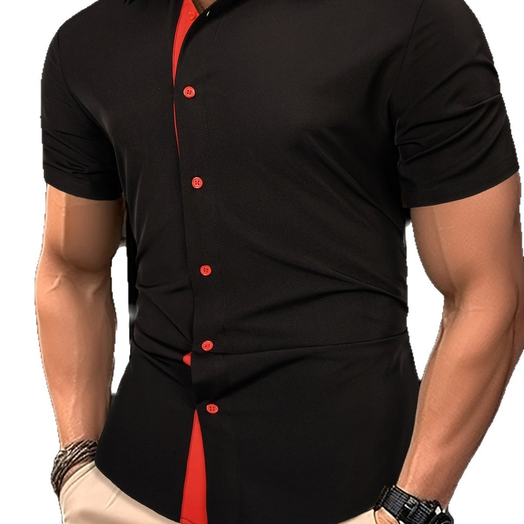 Men's short-sleeve shirt with modern contrast collar and stylish button design Lisslune