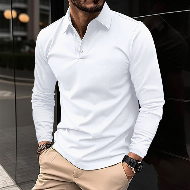Men's Long Sleeve Polo Shirt with Modern Collar and High Quality Cotton Lisslune