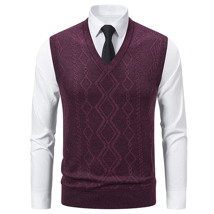 Men's knitted sweater with V-neck and textured cable pattern Lisslune