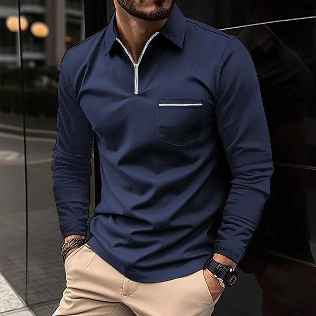 Men's Long Sleeve Shirt with Zipper and Chest Pocket Lisslune