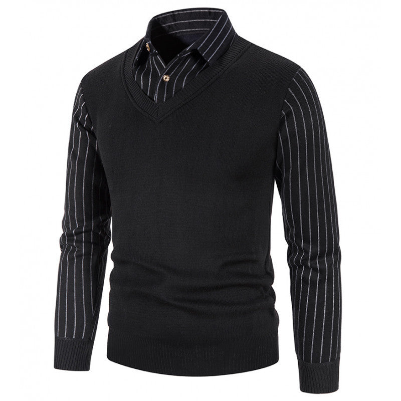 Men's knit pullover with V-neck and contrasting sleeves Lisslune