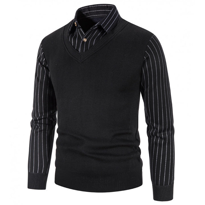 Men's knit pullover with V-neck and contrasting sleeves Lisslune
