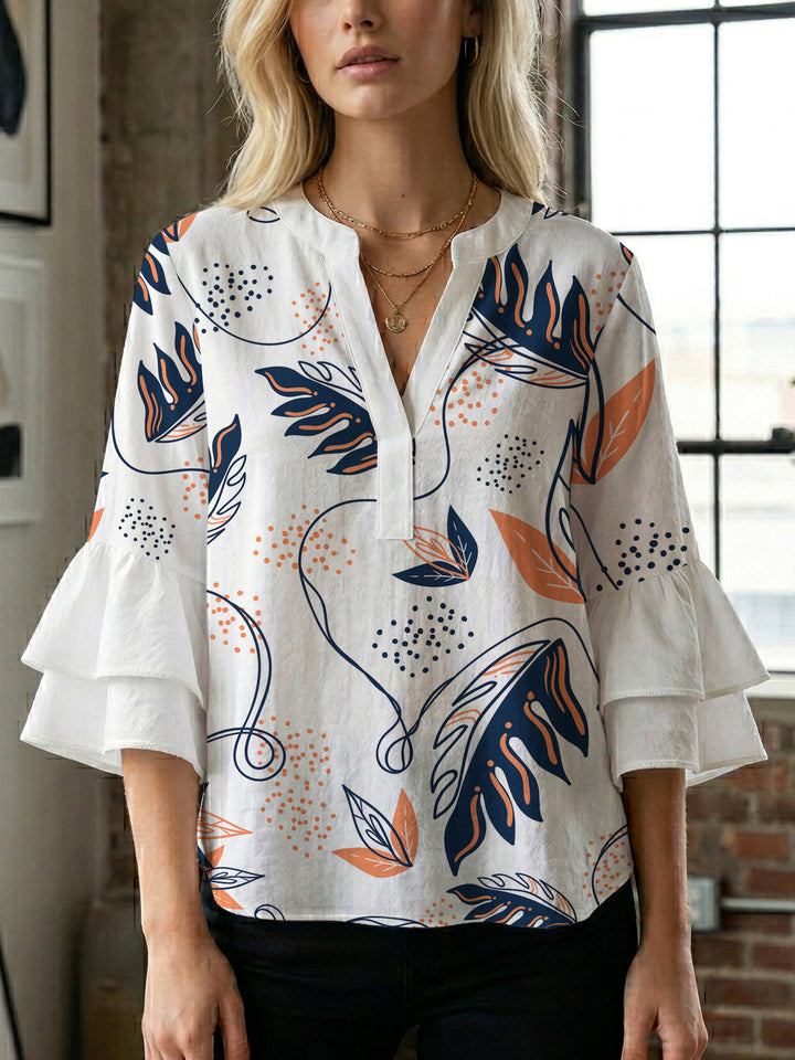 Women Elegant Top with Voluminous Puff Sleeves and Floral Print Lisslune