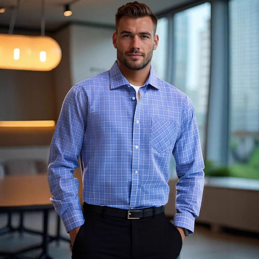 Men's modern checked long sleeve shirt with chest pocket Lisslune