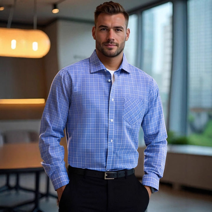 Men's modern checked long sleeve shirt with chest pocket Lisslune