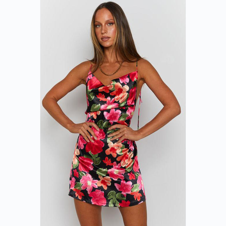 Women’s form-fitting dress with floral design and attractive cut
