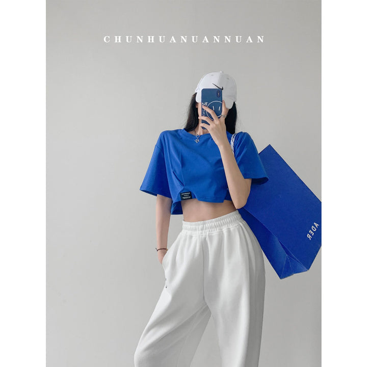 Women cropped leisure top with casual cut and elastic hem Lisslune