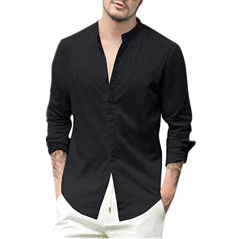 Men's Long Sleeve Shirt with Modern Stand-up Collar and Elegant Button Details Lisslune