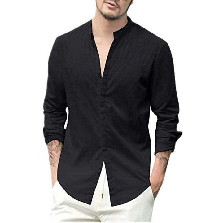 Men's Long Sleeve Shirt with Modern Stand-up Collar and Elegant Button Details Lisslune