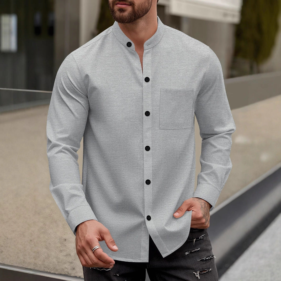 Men's modern long-sleeve shirt with textured design and practical chest pocket Lisslune
