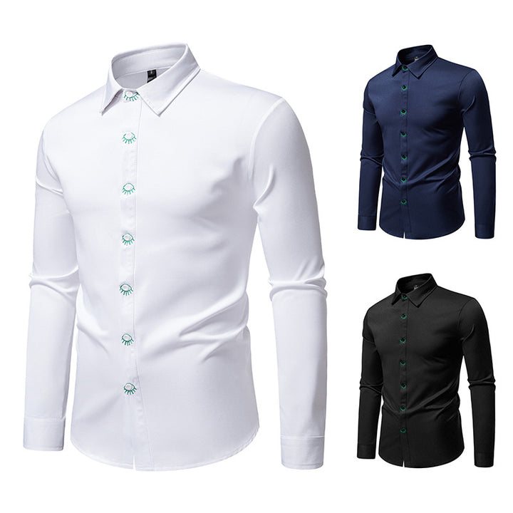 Men's elegant shirt with unique eye embroidery details Lisslune
