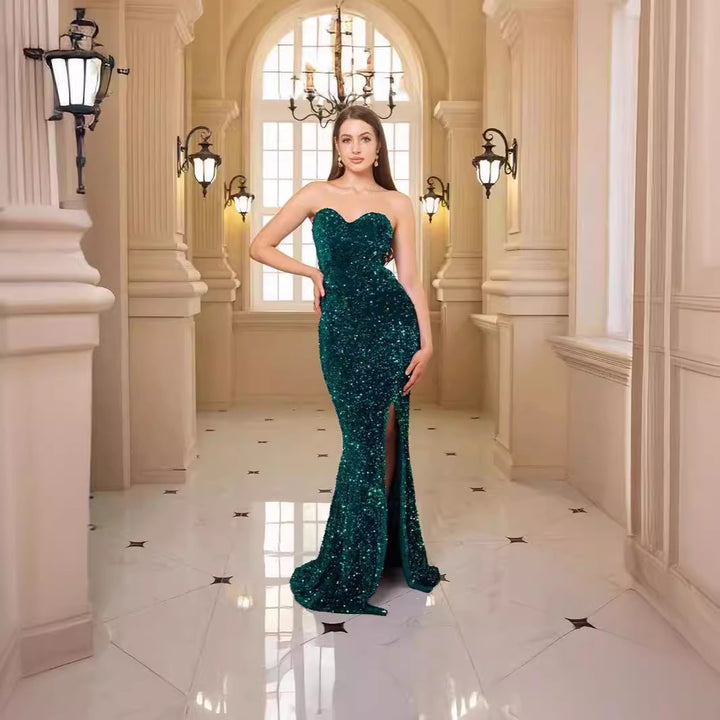 Women's glamorous evening dress with off-shoulder design and shimmering sequins Lisslune