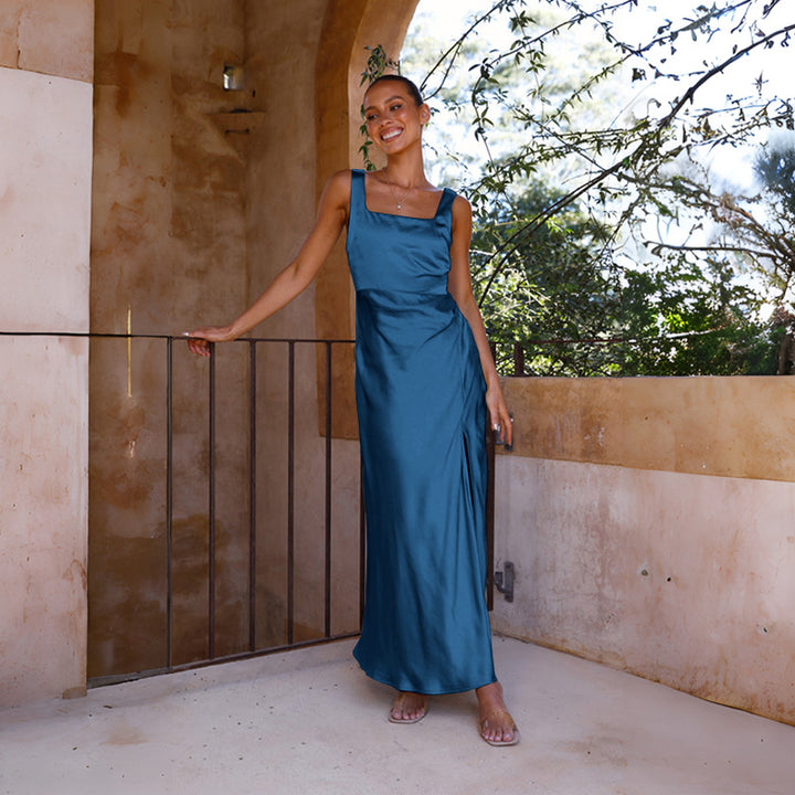 Ladies evening dress with high slit and stylish silhouette