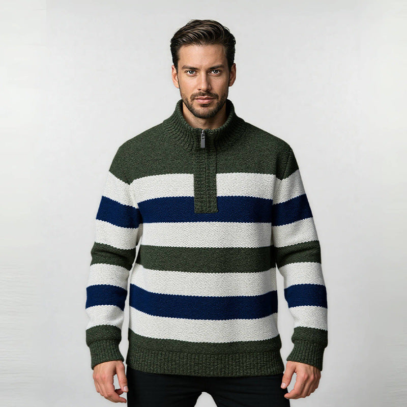 Men's fashionable stand-up collar sweater with decorative stripes Lisslune
