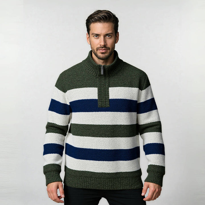 Men's fashionable stand-up collar sweater with decorative stripes Lisslune