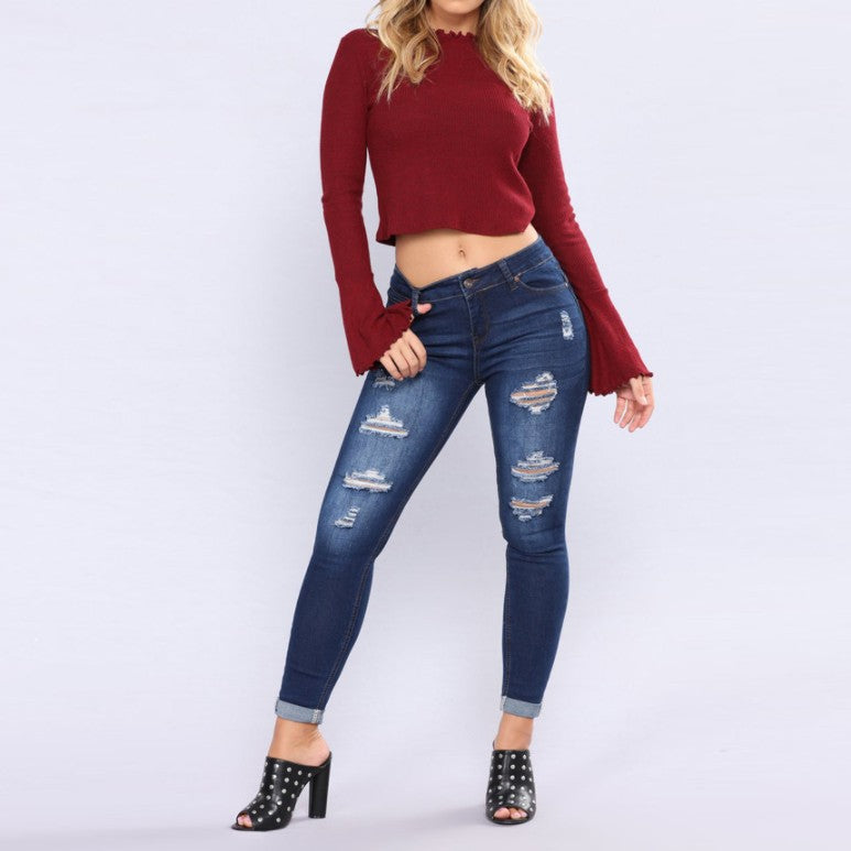 Damen Slim-Fit Jeans mit trendigen Destroyed-Details Lisslune