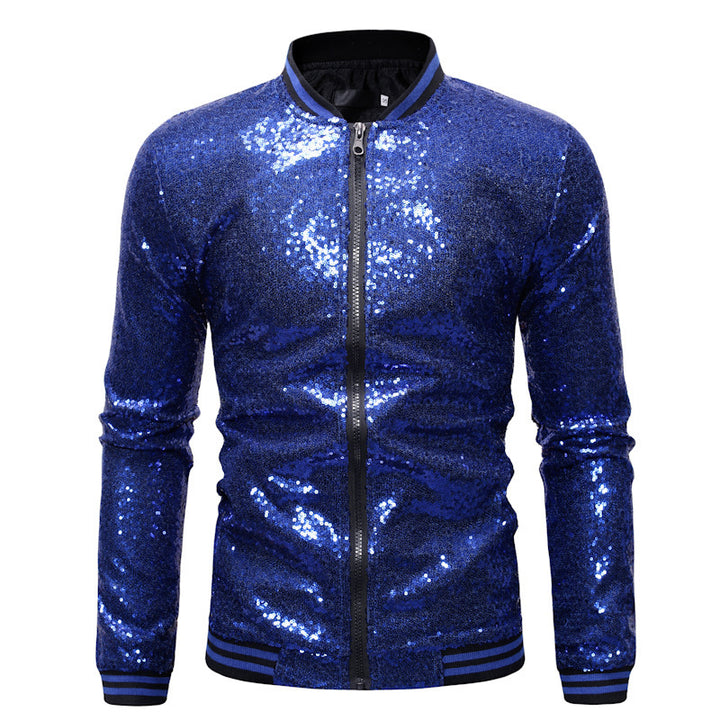 Men's Glittering Sports Jacket with Zipper and Elastic Cuffs Lisslune