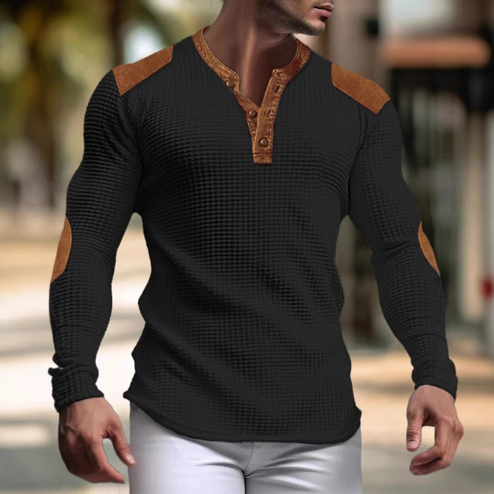 Men's long-sleeve shirt with textured design and contrast accents Lisslune