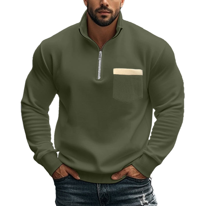 Men's sporty pullover with half zipper and contrast chest pocket Lisslune