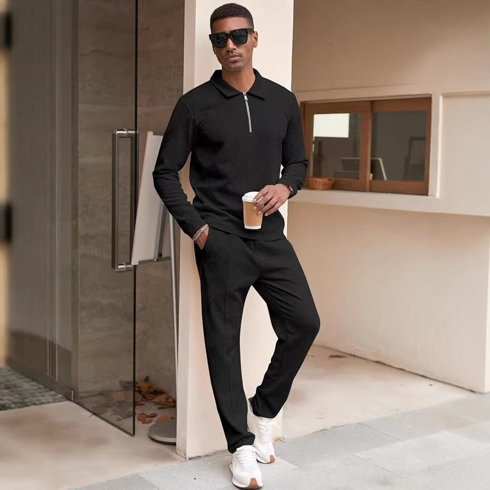 Men's leisure top and pants set with textured design Lisslune