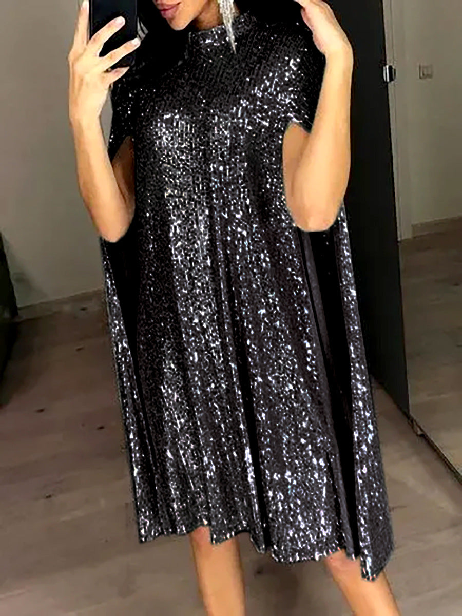 Women's elegant shimmering evening dress with a wide cut and sparkling look