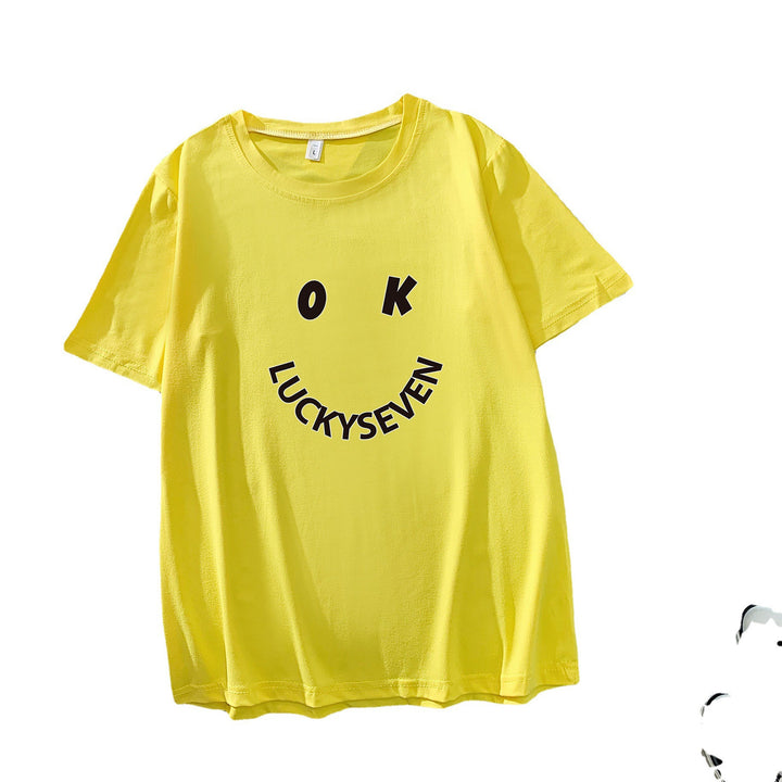 Women's fashionable t-shirt with casual smiley print and high-quality cotton quality Lisslune