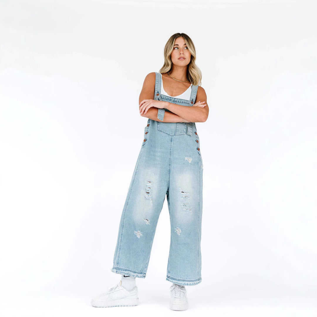 Women's casual denim overalls with trendy destroyed details Lisslune
