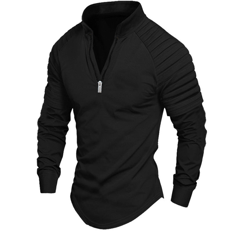 Men's sporty long-sleeve shirt with stand-up collar and zipper Lisslune