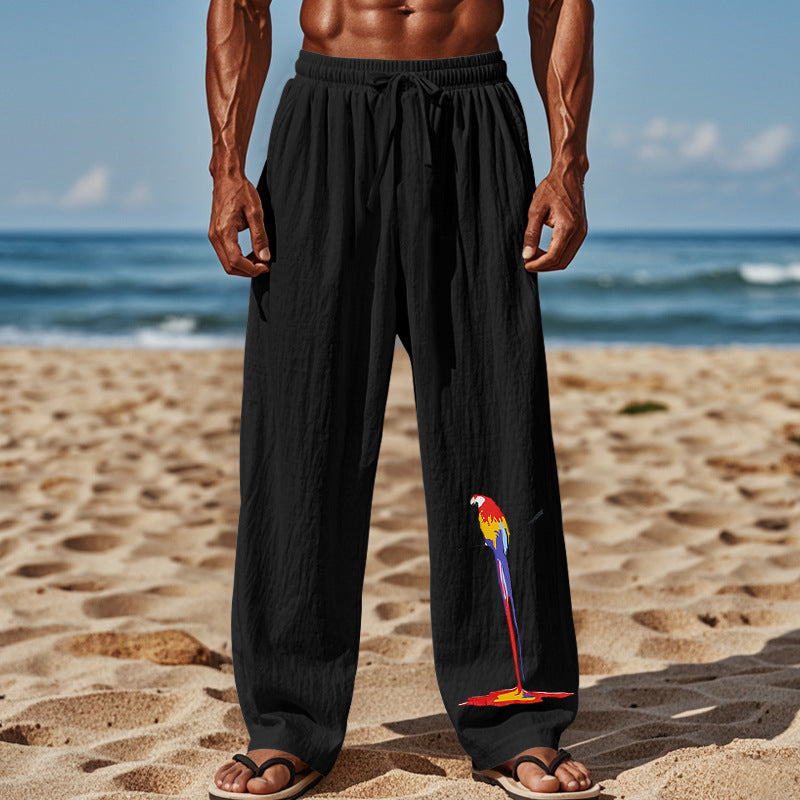 Men's Lightweight Beach Sandal Pants with Elastic Waistband and Colorful Print Lisslune