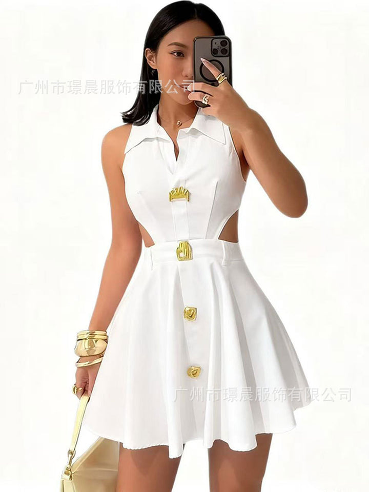 Women's fashionable wedding dress with button closure and side cut-outs Lisslune